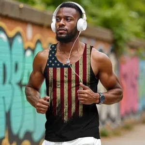 Men's American Flag Tank Top - Vintage USA Flag Print Workout Sleeveless Shirt-Gym Workout Spartan Tank Top - Distressed USA Flag Print Men's Muscle Sleeveless Shirt