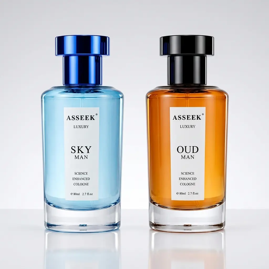 ASSEEK Luxury SKY MAN & OUD MAN Men's Cologne Set | 2 x 80ml (2.7 fl oz Each) | Apple, Bergamot, Leather, Sandalwood & Amber | Fresh Aquatic & Aromatic Woody Fragrance Gift Set for Men