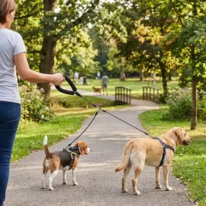 1pc Double-headed Outdoor Dog Leash, 2-in-1 Design One Drag and Two Anti-entanglement Dog Leash, Suitable for Small, Medium Dogs, Steel Wire Chain Leash Pet Grooming Leash Small & Medium Dog-specific Leash