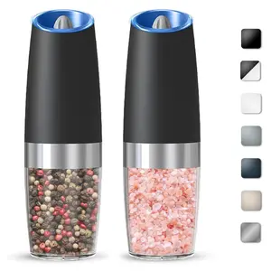 Gravity Electric Salt And Pepper Grinder Set, Automatic Salt And Pepper Grinder Set, Battery Powered (6 AAA Batteries Each), Adjustable Roughness, LED Light, 2 Pack, (Black)