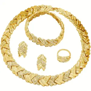 Set Of 4 Weddings Necklace Bracelet Earrings Ring Set,Bridal Bridesmaid Wedding Party Prom Daily Acceories,Valentine's Day Gifts,Dainty Earrings Necklace Bracelet Jewelry Set