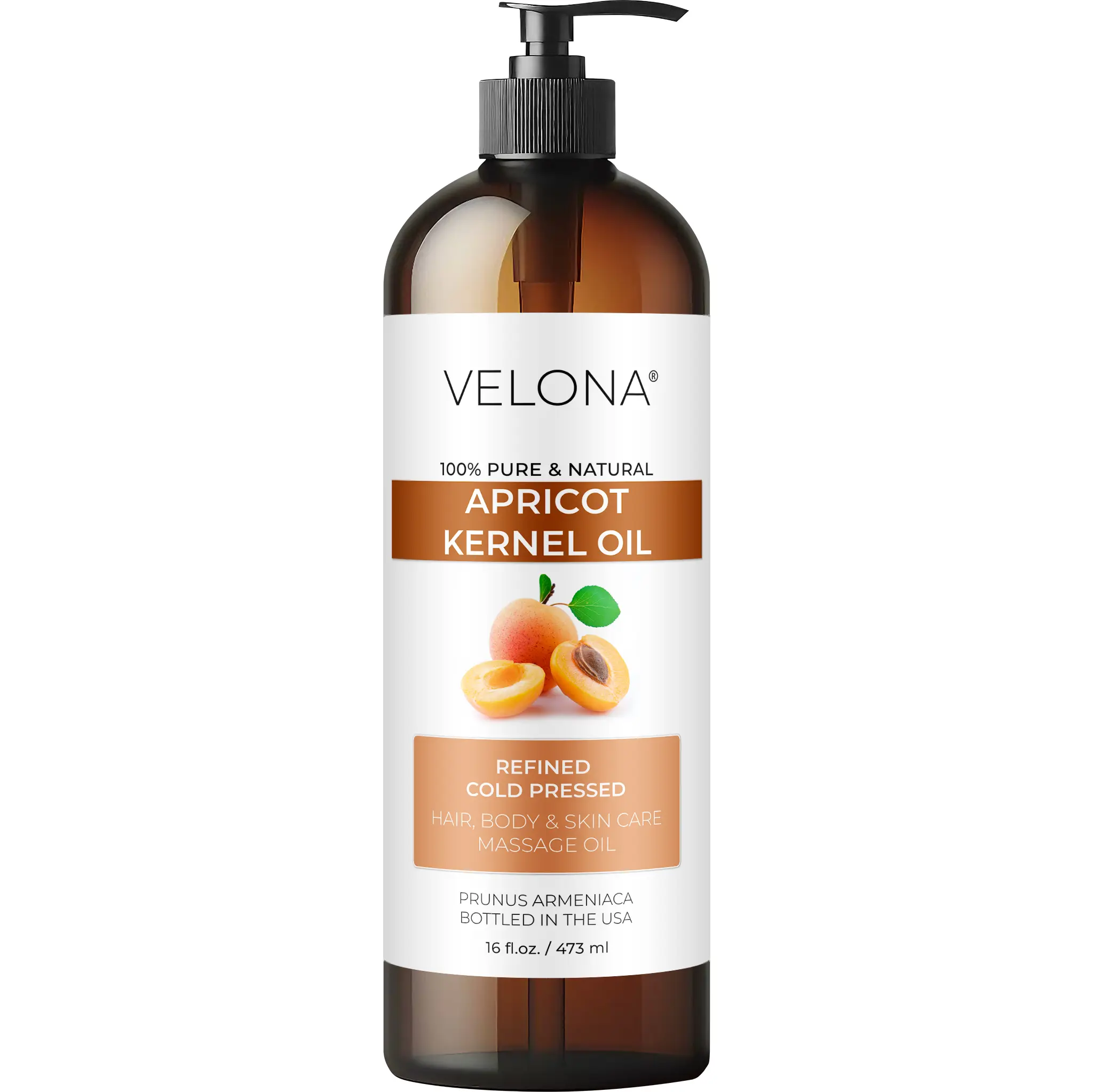 velona Apricot Kernel Oil 16 fl oz | 100% Pure and Natural Carrier Oil | Refined, Cold Pressed | Hair, Body and Skin Care