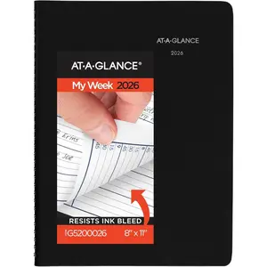 2026 Appointment Book Planner, Weekly, 8" x 11", Large, Quarter-Hourly, Black (G5200026)
