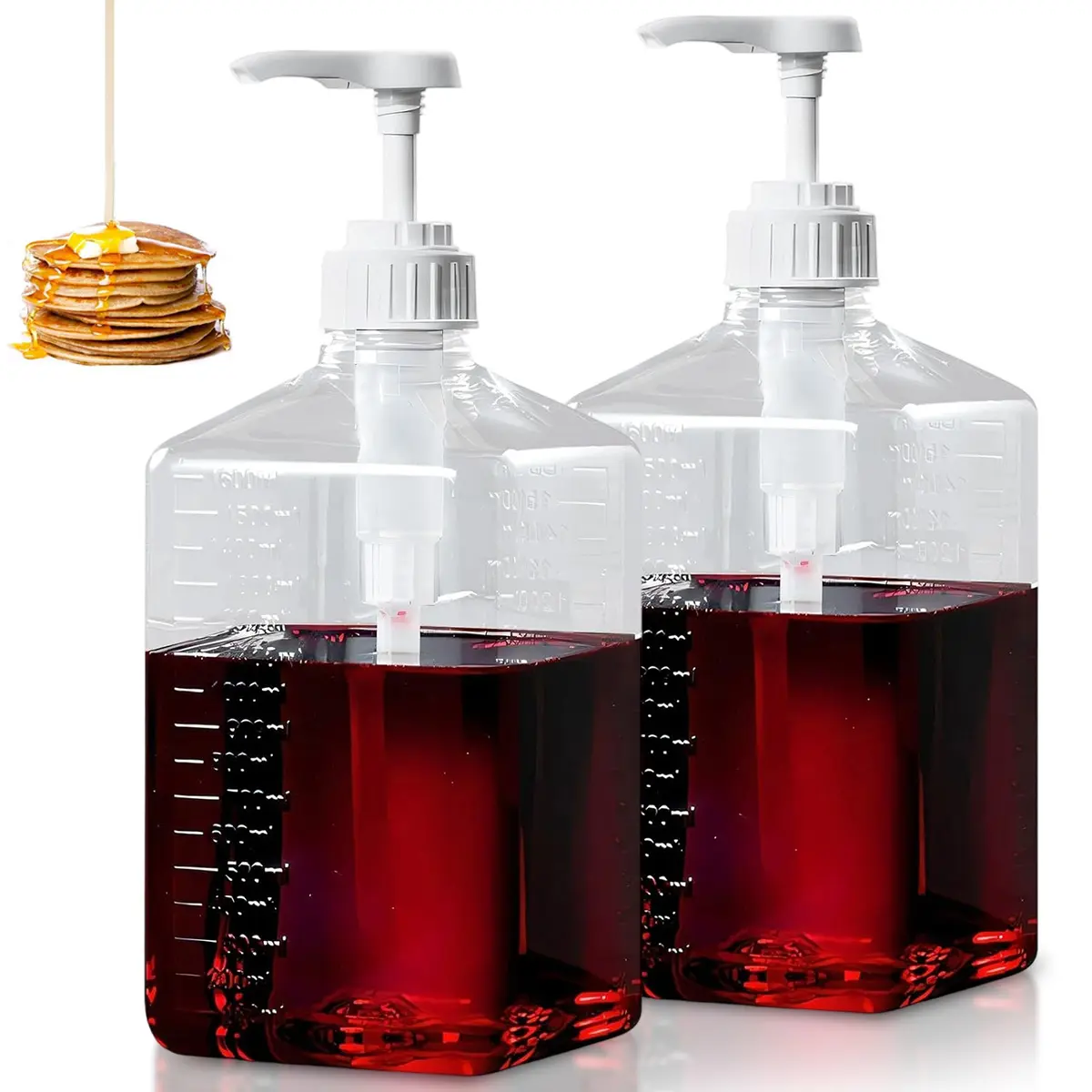 2-Pack 54oz Plastic Syrup Dispenser Bottles, Upgraded Pump for Easy Pouring, Refillable Design, Ideal for Coffee Bars & Home Use, Maple & Honey Syrup, Pump Bottles Set, Plastic Containers