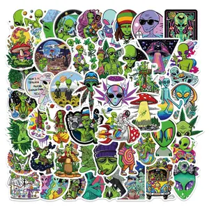 50PCS Psychedelic Green Alien Graffiti Stickers Waterproof DIY Decal Set for Luggage Motorcycle Trolley Case