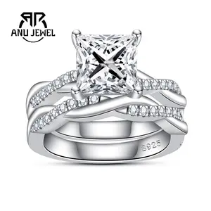 AnuJewel 3CT Princess Cut Moissanite Engagement Ring Wedding Band Luxurious Royal Statement Synthetic Moissanite Rings in 925 Sterling Silver BridalSets for Women with Certificate