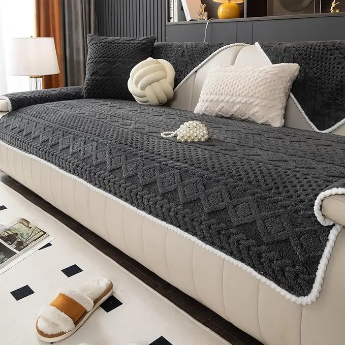Luxury Thick Couch Cover, Removable Sofa Cover, 1 Count Soft Textured Couch Seat Pad, Non-Slip Washable Universal Sofa Protector Mat, Pet-Friendly Modern Sofa Cover for Sectional, Sofa Slipcover, Loveseat & 3-Seater Couch