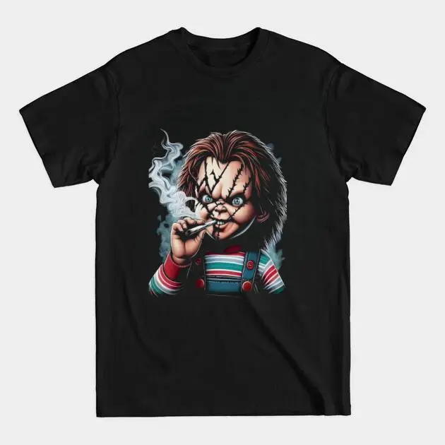 Men's Halloween Chucky-Inspired 3D Printed Short-Sleeve Classic Cotton Menswear T-Shirt - Casual Crew Neck, Machine Washable, Stitched Detail, Black, Shortsleeve, Round Neck, Character-Themed Graphic Men's Short-Sleeve T-Shirts, Chucky Style Men's Short-S