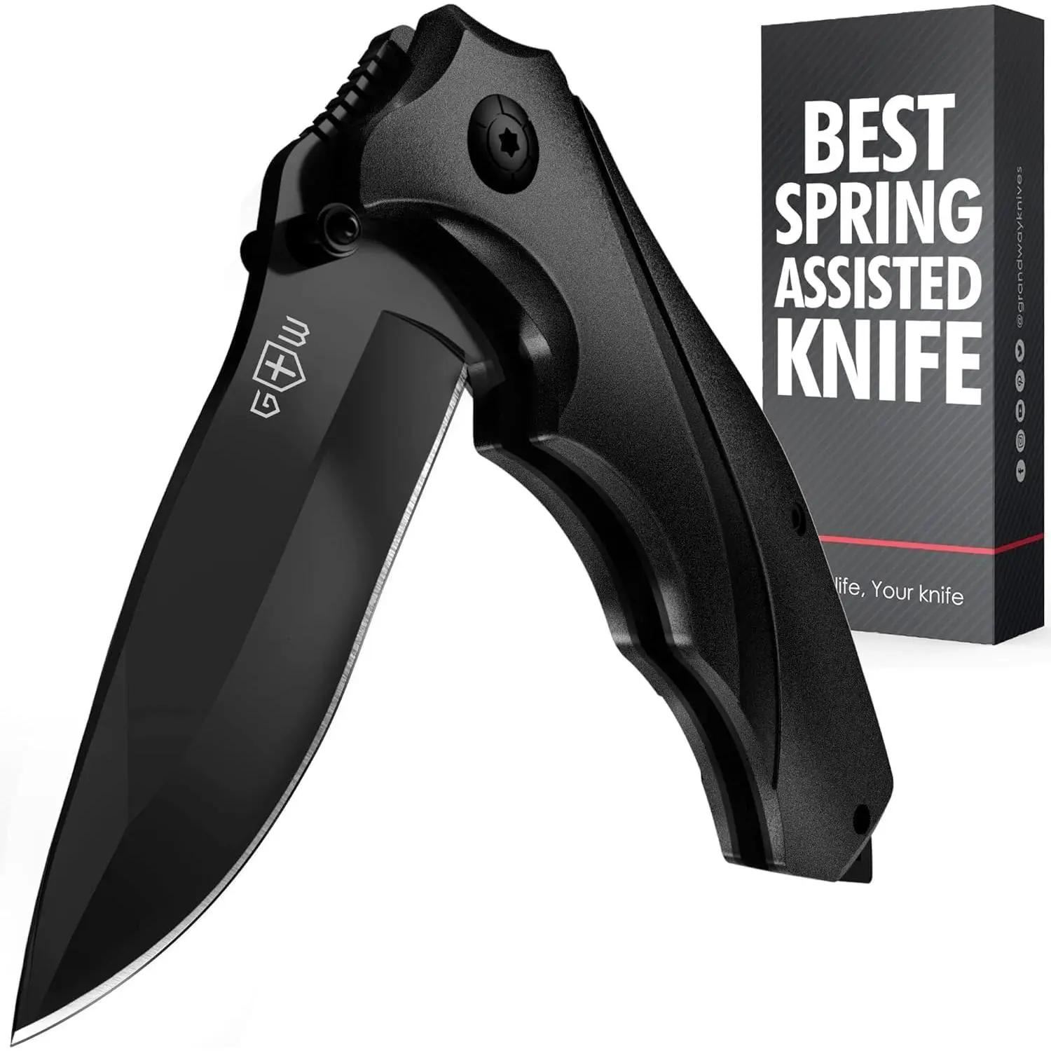Tactical Knife for Men - Black Pocket Knife - Best Spring Assisted Knife with Glass Breaker and Pocket Clip - Cool Folding Knives for Military Work Camping - Birthday Gifts for Dad 6495 B