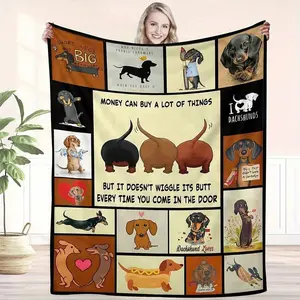 Super Soft Cute Dachshund Prints Flannel Printed 3D Blanket, As Birthday Gifts, Family, Wedding, Souvenir Blankets, Polyester Blankets Suitable For All Seasons, Washable, Machine Washable, Lightweight, Breathable, Comfortable, Warm, Unique, 280gsm For Him