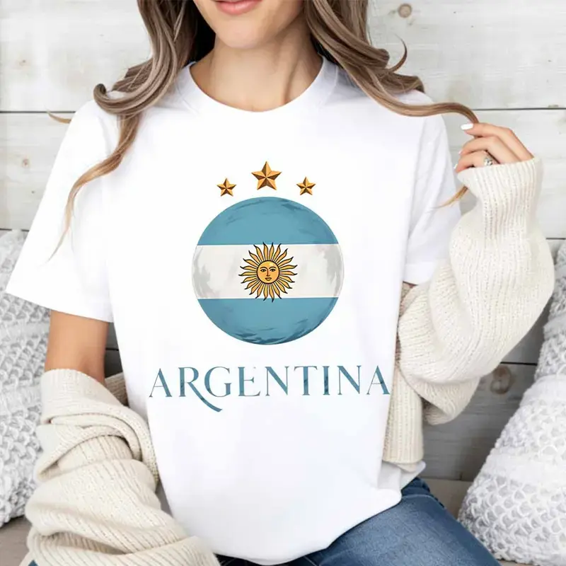 Women's Casual Argentina Sun Print T-Shirt - Soft Pure Cotton Short-Sleeve, Loose Fit, Comfortable Lady Casual Wear Clothes for Summer Beach