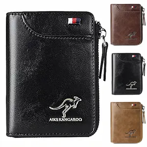 Human RFID Blocking Leather Wallet Credit Card ID Holder Zipper Purse Waterproof