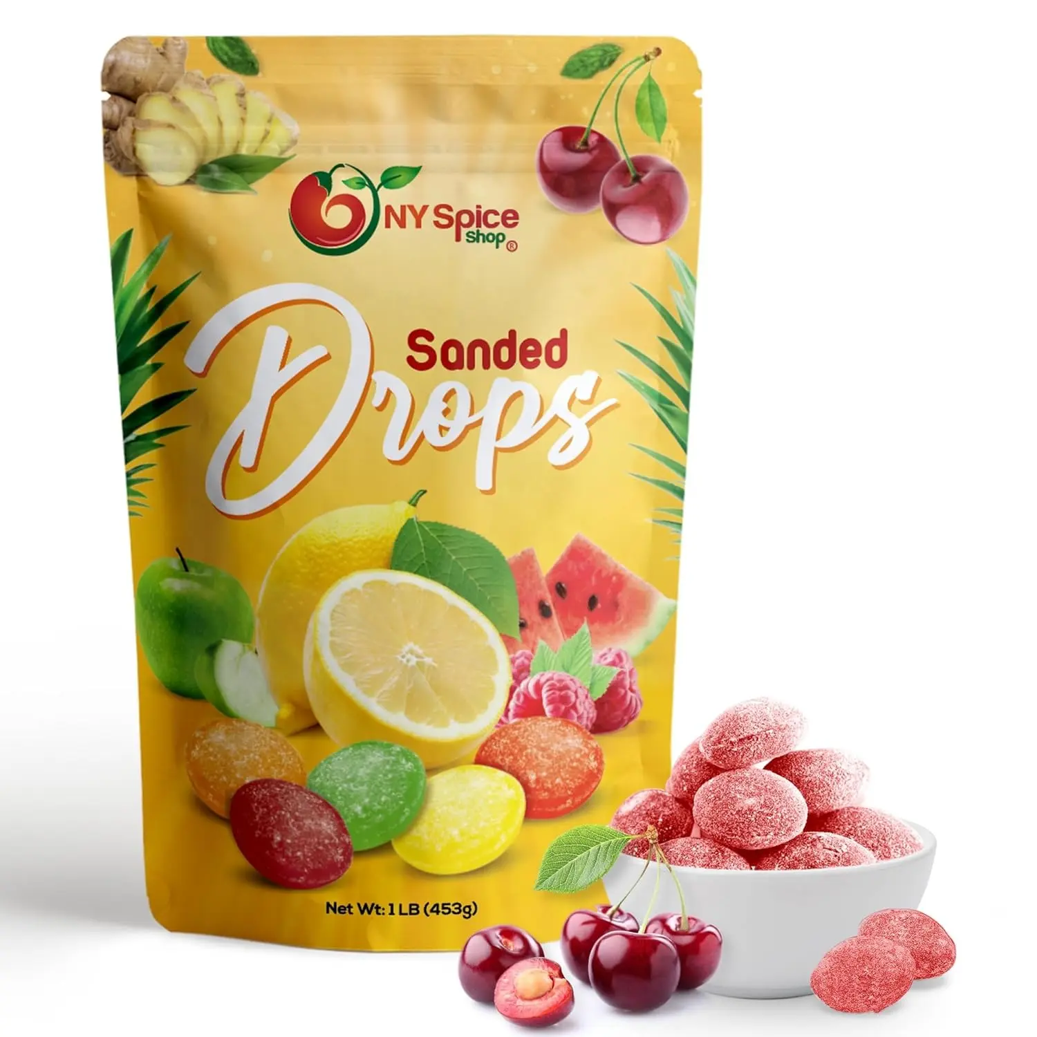 NY Spice Shop Wild Sanded Cherry Drops - Cherry Flavored Hard Candy Drops - Snack Sweet Sugar