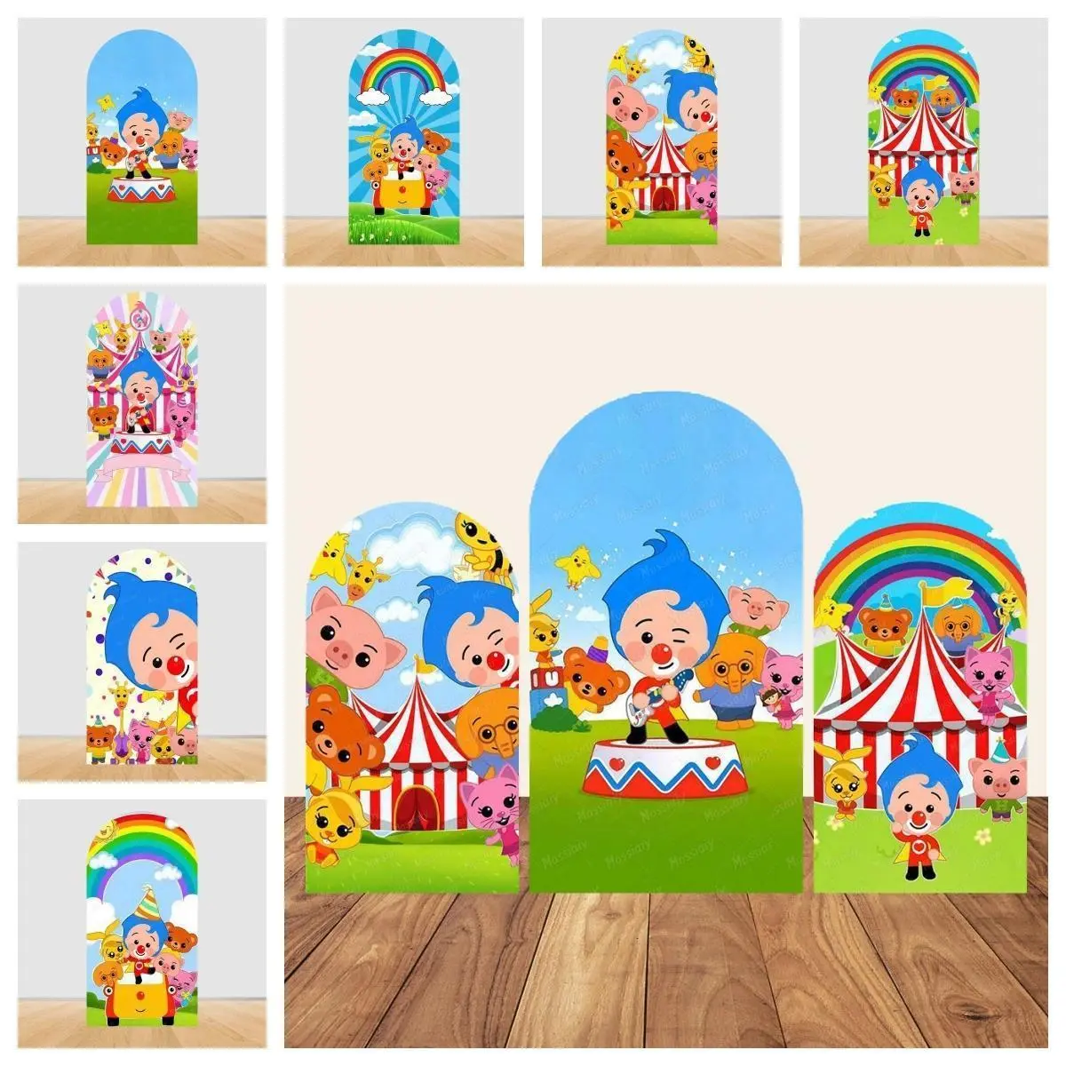 Cartoon Plims Rainbow Circus Arch Background Cover Elastic Fabric Children's Birthday Party Baby Shower Decoration Supplies Prop