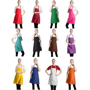 Total 12 count Plain Color Bib Apron Adult with 2 Front Pocket (Mixed Colour)