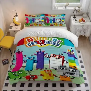 3pcs Numberblocks Themed printed three-piece bedding set, soft duvet cover and two pillowcases, Bedding supplies, suitable for all seasons, ideal for home bedrooms and guest rooms