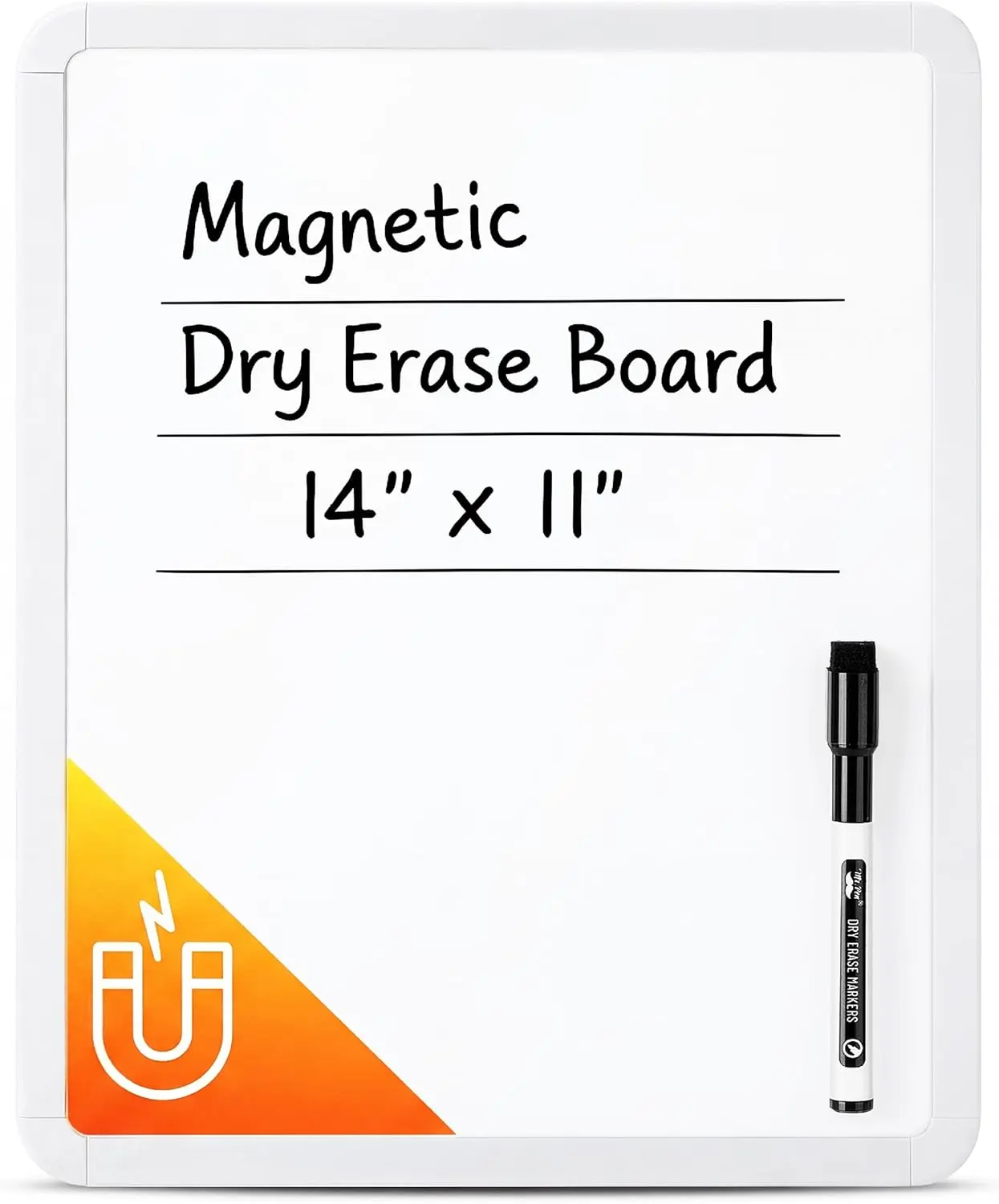 Mr. Pen Compact Magnetic Dry Erase Board, 14x11 in White Frame, Steel Surface | Includes Black Marker, Double Sided Tapes | Write Wipe Reuse for Students, Fridge