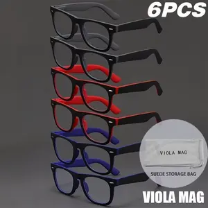 6pcs Fashion Vintage Square Reading Glasses, +1.0 to +4.0 Strength, Lightweight Durable PC Material, Ideal for Daily Computer Office Books, Square Frame Eyeglasses