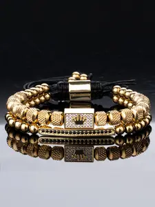 Luxury Fashion Square Crown Stainless Steel Beaded Bracelet Set, Elegant Jewelry Bracelet Adjustable Size Unisex Jewelry Gift for Men and Women, Stackable Bracelet Set Adjustable Bracelets