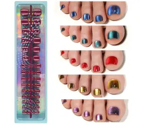 Press on Toenails Short, Cat Eye Toe Nail Press on Square for Women, Soft Gel Fake Toenails, Acrylic Nails Soak off Toe Nail Home DIY 15 Sizes