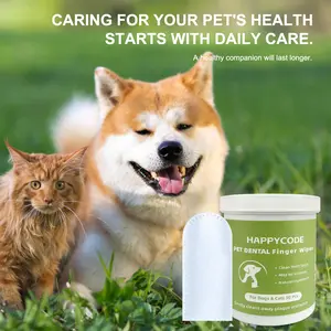 HAPPYCODE Pet Care Finger Wipes 50 Count, Double Sided, Remove Plaque, Tartar, Bad Breath, No Rinse Finger Toothbrush for Dogs and Cats,dog teeth plaq Cleaner ue removal at home Natural