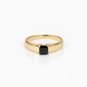 Black stone simple ring gold plated 14 k C2