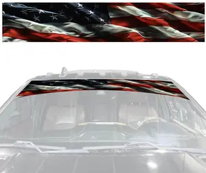 Solid Printed Red, White and Blue American Flag Graphic Windshield Banner Visor 12"x64" Decal decal sticker premium vinyl