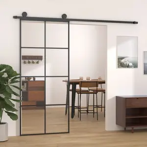 vidaXL Sliding Door Black 35.4"x80.7" ESG Glass and Aluminum