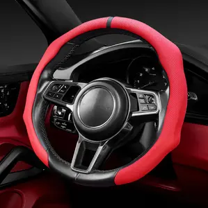 Car Steering Wheel Cover, 15 Inch Nappa Leather Non-Slip Vehicle Steering Wheel Cover Protector, Breathable & Comfortable Automotive Interior Protection Accessories, Universal For SUV Sedan
