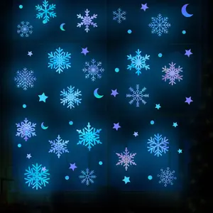 2Pcs Christmas, winter snowflake self-adhesive removable waterproof DIY night luminous sticker, Decorative wall sticker, suitable for home decoration, outdoor decoration, etc., add family warmth