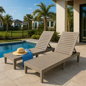 All-Weather Polypropylene Lounge Chair, Multi-Position Adjustable Chaise, Non-Fading Outdoor Furniture, Tool-Free Assembly Beach Chair, Perfect for Poolside, Balcony or Patio