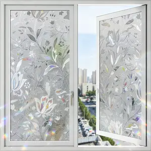Elegant Tulip Design Privacy Window Film, Decorative Static No-Adhesive Floral Pattern, PVC Material, Office & Living Room Decor, Tulip Theme Decoration