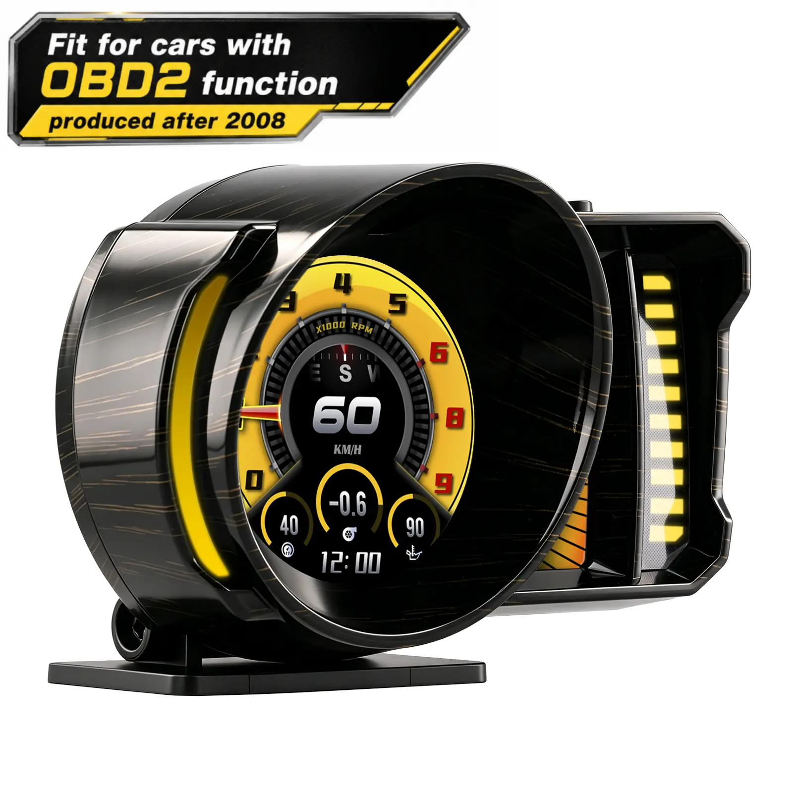 HIKITY 3.5” Screen OBD2 Digital HUD - Car Speed Monitor, Odometer HUD, Plug-N-Play for 2008+ OBD2-Enabled Cars, Gesture Control, Ambient Lighting, Multi-Driving Info (KM/H & MPH, VLT, FUE, RPM, OIT), Exception Alerts, GPS LCD Dashboard Switch