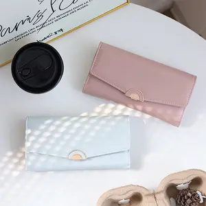Metal Buckle Flap Blush Pink Long Wallet for Women, Stylish Large-Capacity Clutch Purse with Multi Card Holder Slots, Practical Daily PU Leather