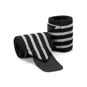 Wrist Wraps for Weightlifting - Heavy Duty Cotton Elastic Wrist Support with Hook & Loop Closure - Long Adjustable Wraps for Powerlifting, Bench Press, Cross Training & Gym Workouts | Black and White