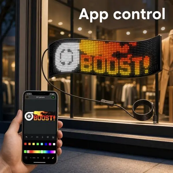 Programmable LED Display Screen - App Control, DIY Setup, Multi-Size Options, Text Animation for Store Window & Event Displays
