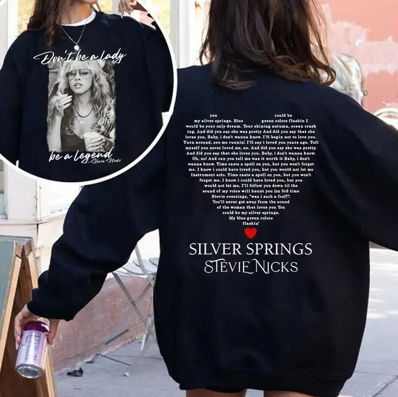 Unisex Stevie Vintage Cotton Round Neck Solid Basics Sweatshirt - 2-Side Sleeves, "Don't Be A Lady Be A Legend" Print, Casual Streetwear, Black, 2XL/3XL, Music Concert Wear, Gift Option, Unisex Fit