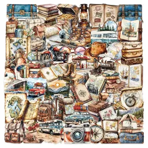 Vintage Travel Series Sticker, 50pcs/set Retro Travel Themed Decorative Sticker, DIY Decals for Scrapbooking, Journaling, Gift Wrapping, Diary Sticker