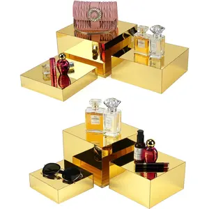 Mirror  Display Risers, 6 count Anti-Scratch Luxury Display Cubes, 4MM Thick Heavy Duty Square Boxes,  Centerpiece for Retail Product  Purse  Party Decor Wedding Cake