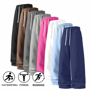 Men’s wide-leg athletic pants, solid color drawstring loose casual jogging pants, soft and comfortable athletic casual long pants, suitable for everyday workouts and leisure wear, available in multiple colors. Menswear Plain