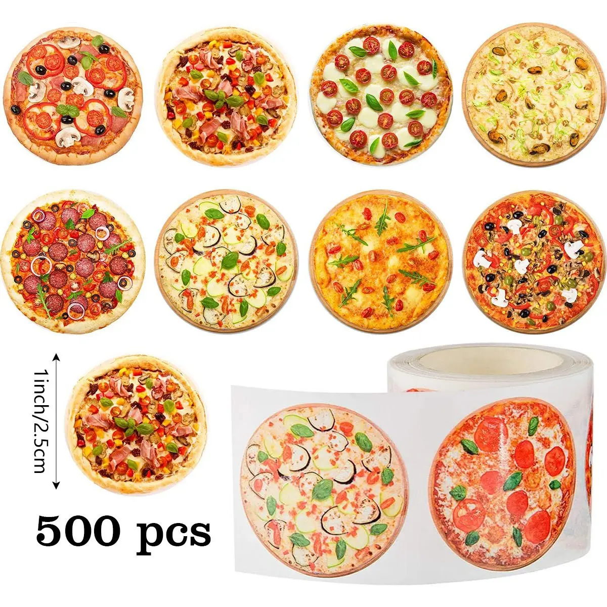 500 Sheets/pack Self-Adhesive Pizza Stickers, Classroom Reward Stickers, Ideal for Teachers, Parents, School Learning, Training, Handicrafts, Gift Decoration, Stationery