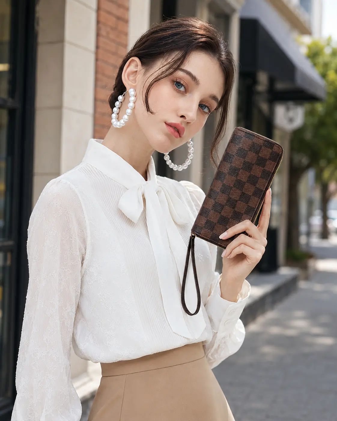 Women's Plaid Polyester Minimalist Long Card Holder Wallet - Clutch Wristlet, Removable Wrist Strap, Surround Card Slots, Zip Closure, Coin Pouch, Multi-Function Casual Wear Accessory, Hand Wash Only