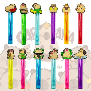 12PCS Capybara-Themed Bubble Tubes and Sticks - Light Pink, Teal, Sky Blue, Kids' Birthday Party Gifts, Shower Decorations (Solution Not Included) - Party Gift Supplies