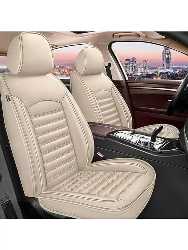 Car Seat Cover For  Chevrolet/Chevy Bolt EV 2017-2025 2026 / Bolt EUV 2022-2025 2026  Full Set of Seat Cover Airbag Compatible Waterproof Faux Leather Seat Cushion Automotive Interior Accessories(White Line，Red Line，Black，Biege)-2 Rows 5 Seats  Universal