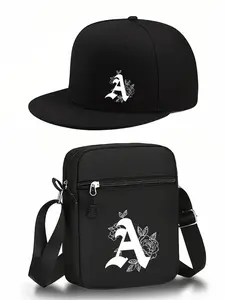 Unisex Letter a Print Baseball Cap and Crossbody Bag Set, Street Style Outdoor Sports Hat and Shoulder Bag, Adjustable Fit