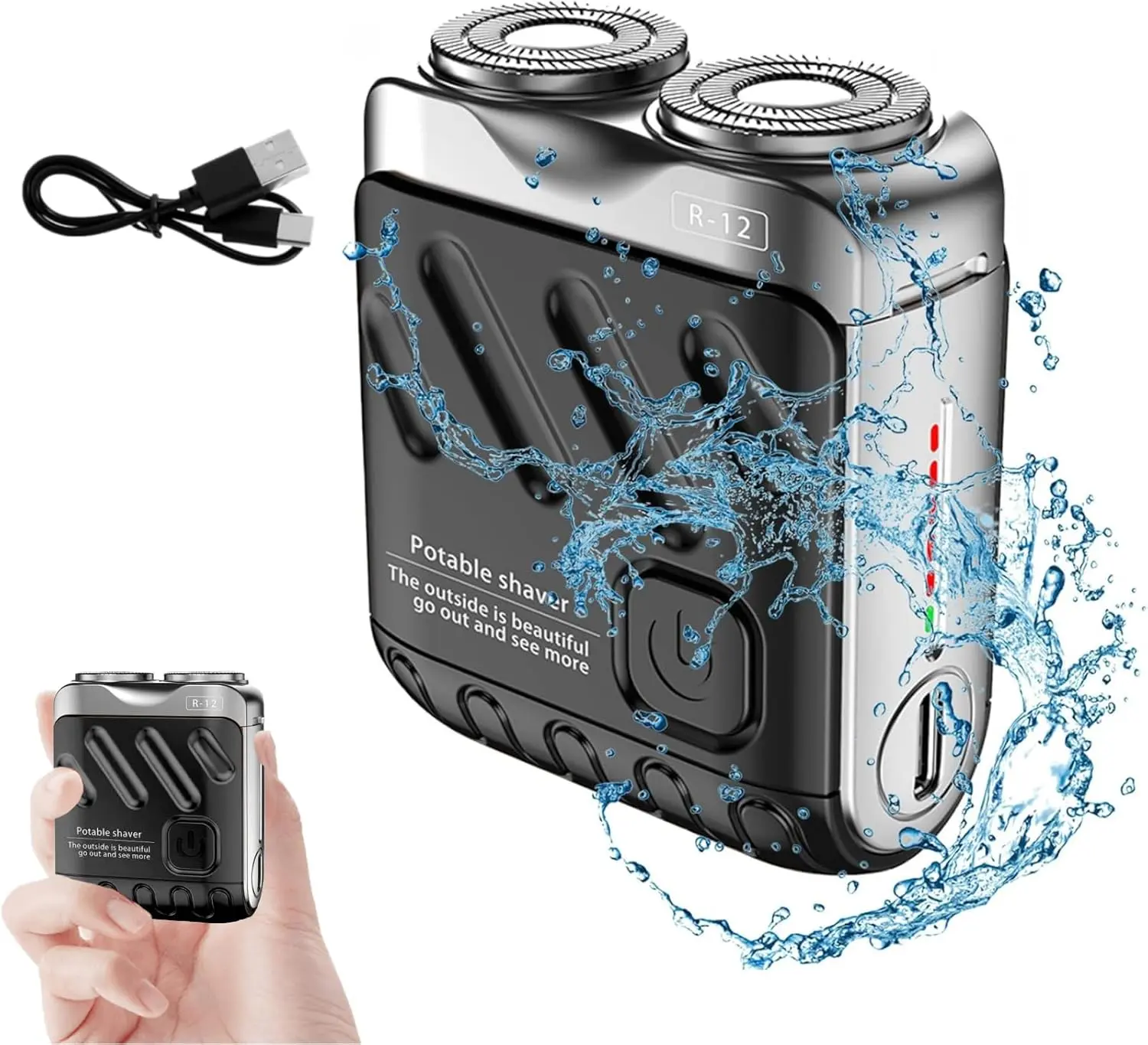 R-12 Luggage Electric Shaver, Mini Shavers for Men, Electric Portable Beard Shaver Razor, USB Rechargeable Comfort Waterproof Shaving Tool for Home Travel