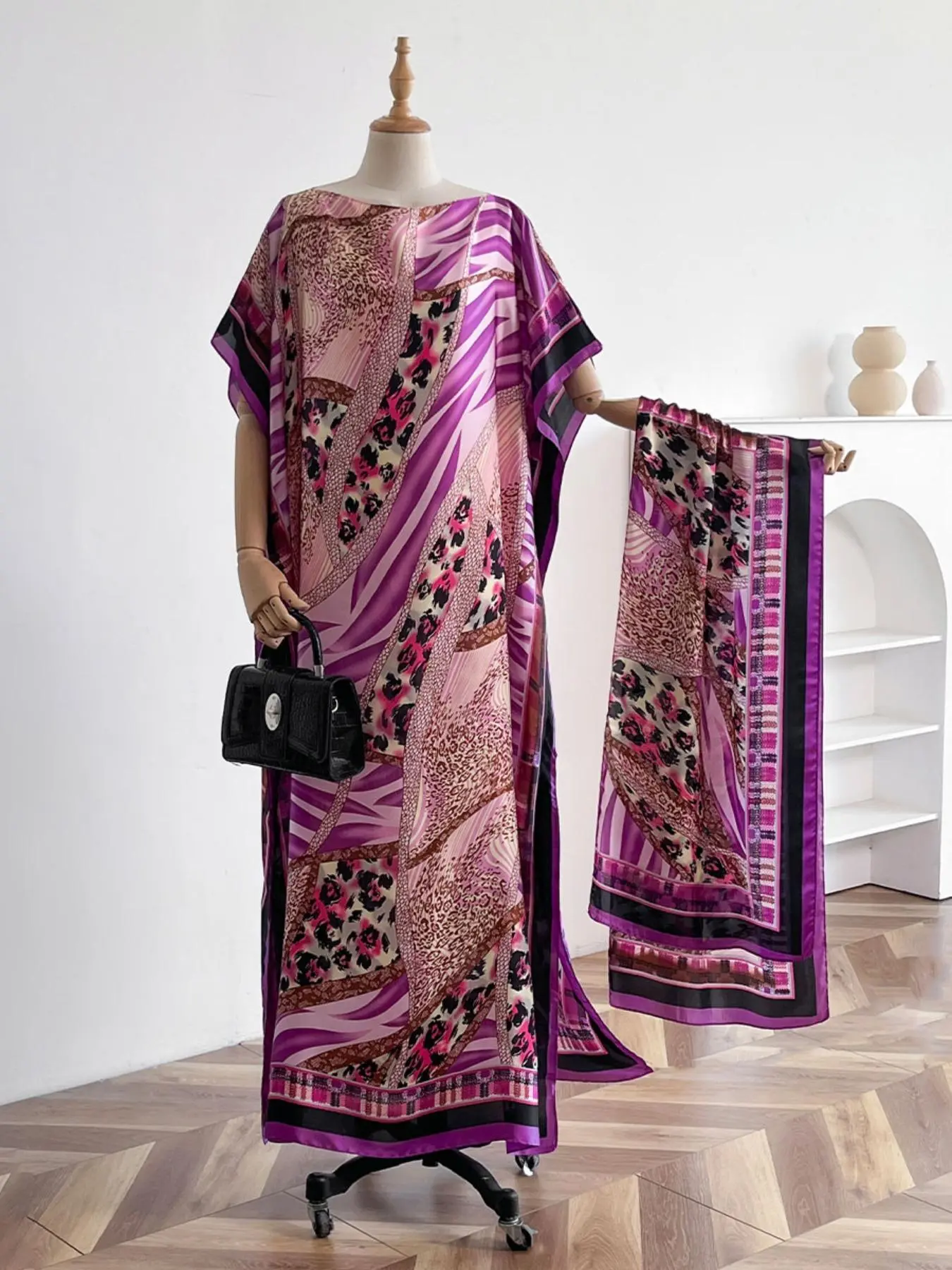 Women's Leopard Print Long Sleeve Kimono & Bandana Set, Casual Open Front Outerwear & Square Scarf Set for Beach Vacation, Ladies Clothes Accessories for All Seasons Women's Leopard Print Long Sleeve Kimono & Bandana Set, Casual Open Front Outerwear & Square Scarf Set for Beach Vacation, Ladies Clothes Accessories for All Seasons