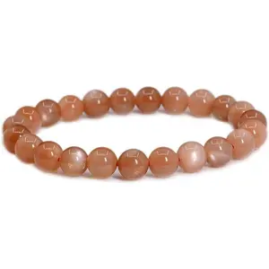 Natural A Grade Orange Sunstone Gemstone 8mm Round Beads Stretch Bracelet 7 Inch Unisex