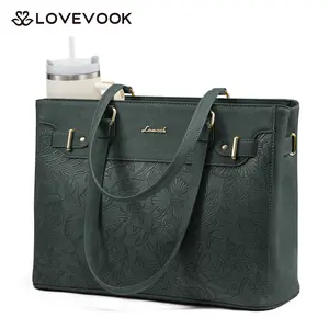 LOVEVOOK Laptop Tote Bag for Women, Work Teacher Tote Bag with Large Cup Holder, 15.6 Inch Waterproof Vegan Leather Computer Bag,TikTokShopStockUp