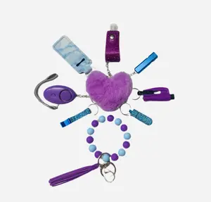 Purple and Blue Safety and Accessory Keychain Set with Silicone Beads
